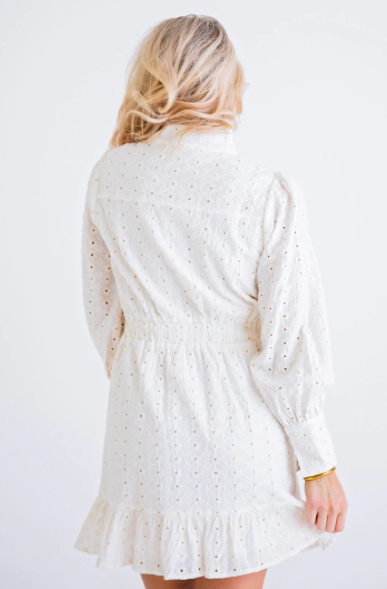 Eyelet Tiered Mini Shirtdress