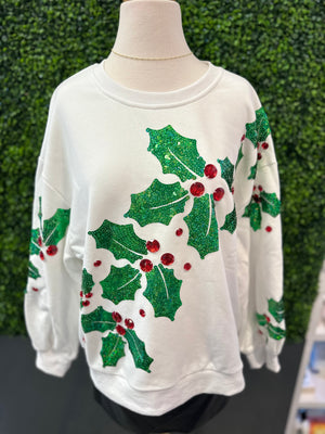 Queen of Sparkles White Diagonal Holly Sweatshirt