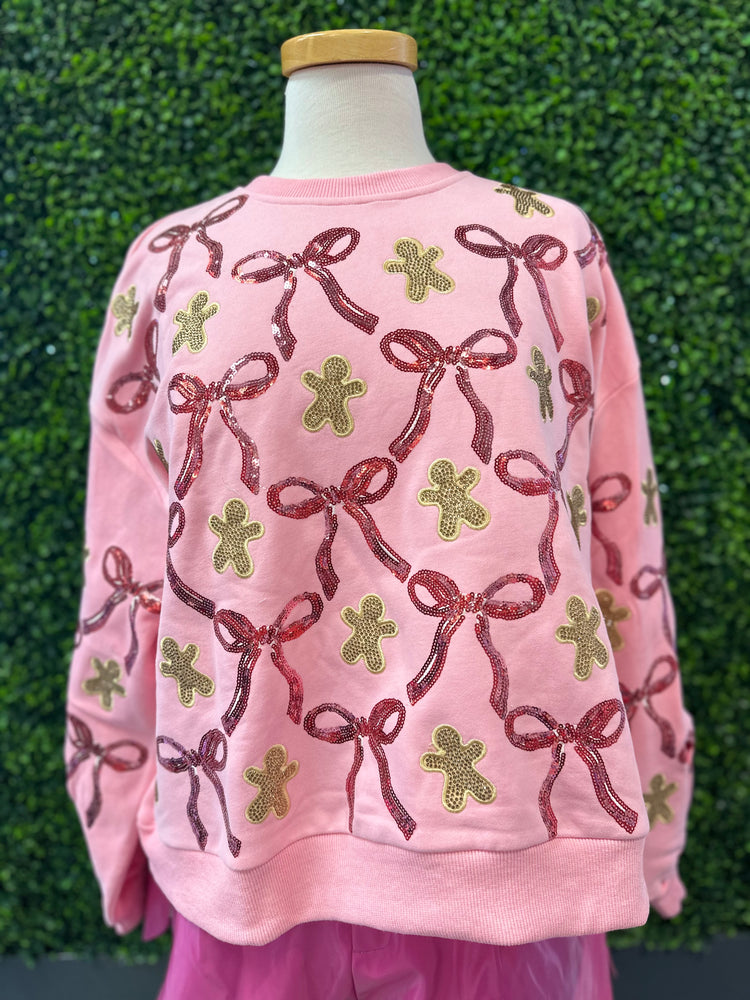 Light Pink Gingerbread Men & Bows Sweatshirt