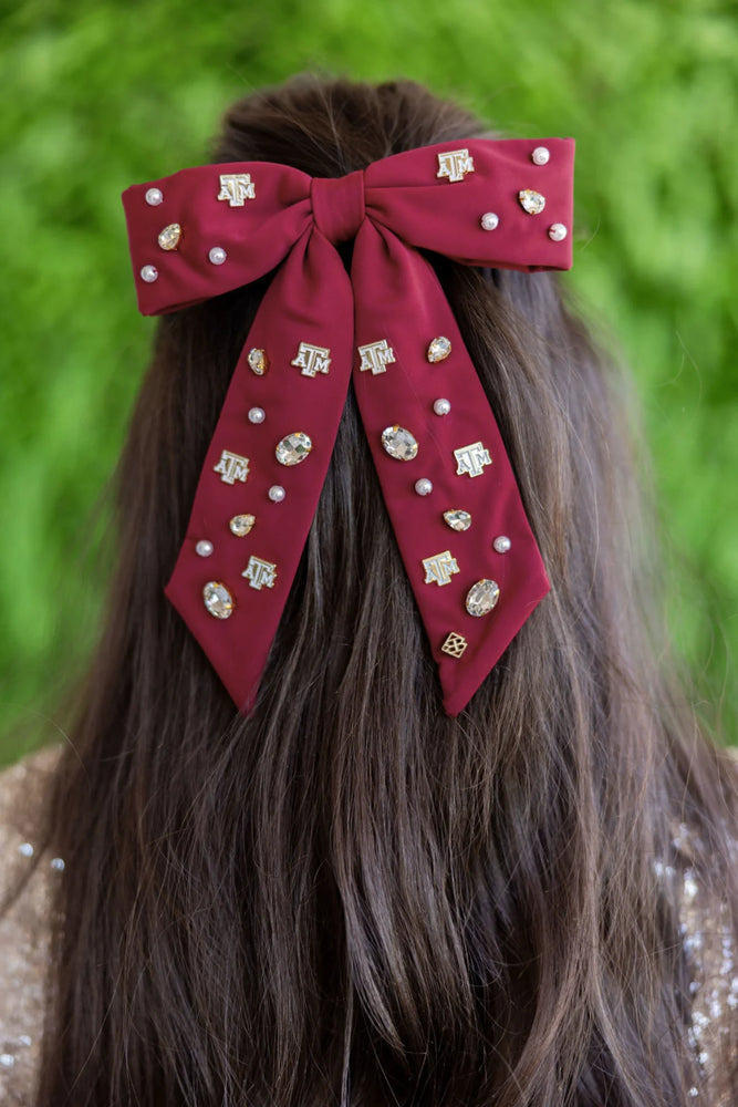 Maroon Texas A&M Bow Barrette - Eden Lifestyle