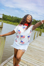 Queen of Sparkles White Scattered Metallic American Flag Tee - Eden Lifestyle