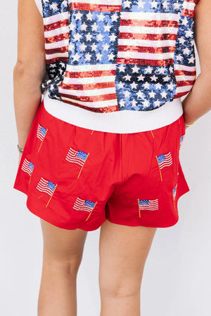 Red Beaded American Flag Short - Eden Lifestyle