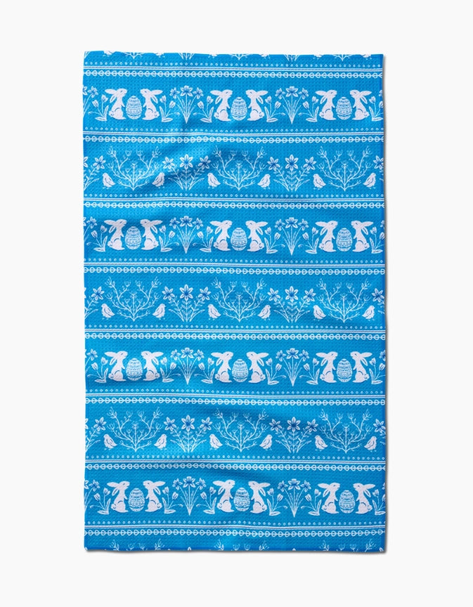 Delft Blue Easter Stripe Tea Towel