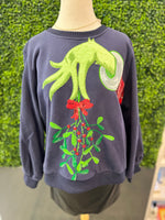 Queen of Sparkles Navy Grinch Mistletoe Hand Sweatshirt