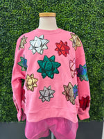 Pink Metallic Present Bows Sweatshirt