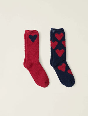 Cozychic® Heart Print Sock Set Marine / Scarlet