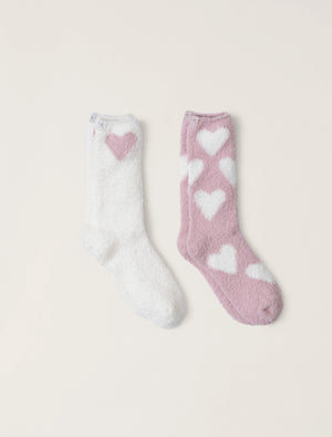 Cozychic® Heart Print Sock Set Pink Peonie / Pearl