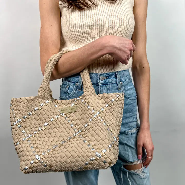 Beige Metallic Multi Woven Tote