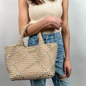 Beige Metallic Multi Woven Tote