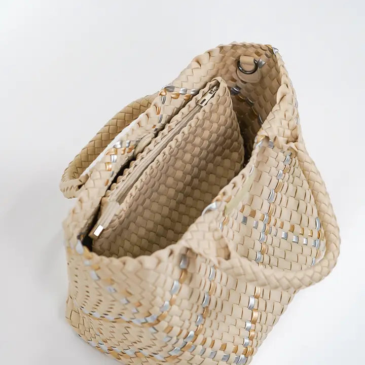 Beige Metallic Multi Woven Tote