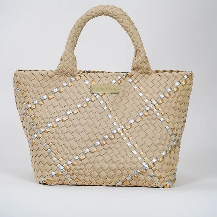 Beige Metallic Multi Woven Tote