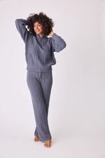 Charcoal Chenille Cozy Cable Quarter Zip Sweater and Pant Set