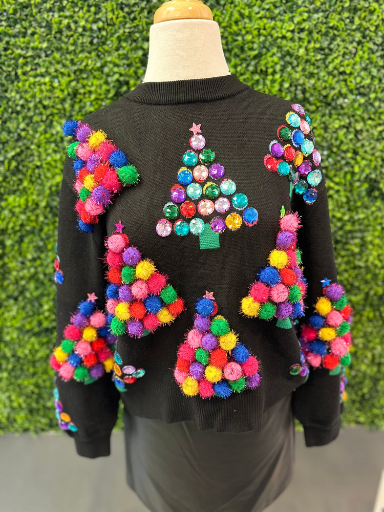 Pom Pom & Jeweled Trees Sweater