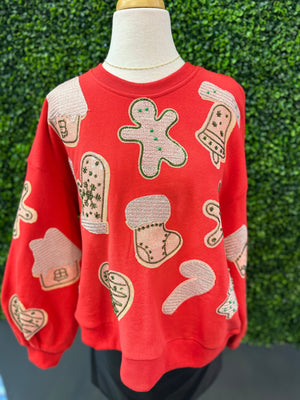 Queen of Sparkles Red Fuzzy Christmas Cookie Sweatshirt