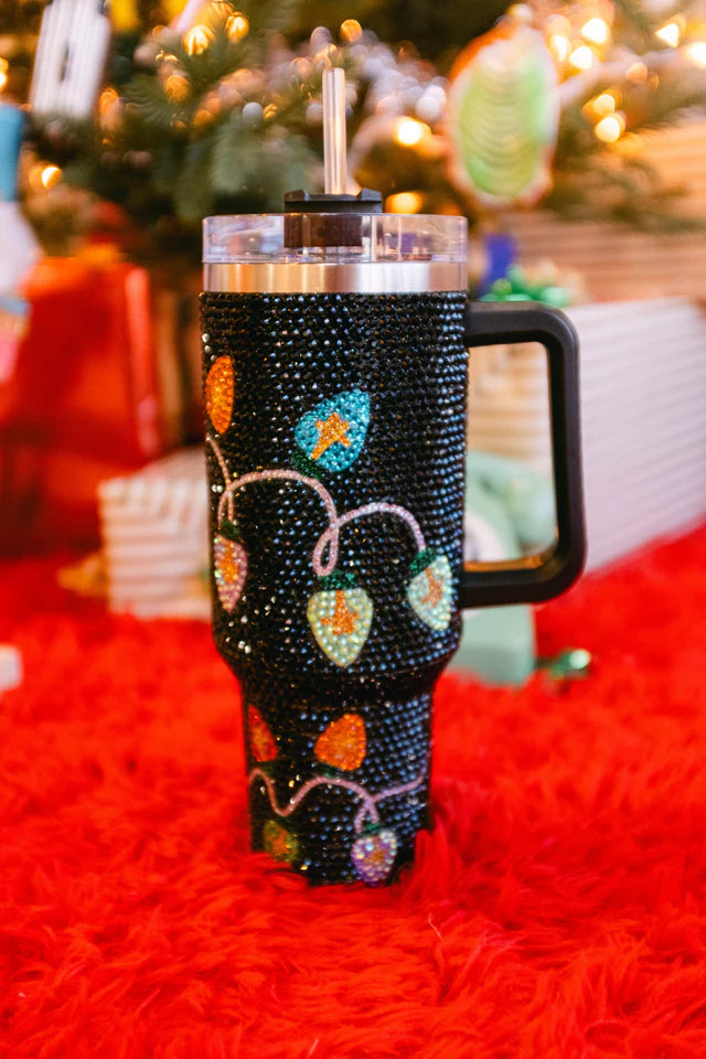 Black Multi Christmas Light Rhinestone Tumbler