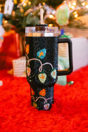 Black Multi Christmas Light Rhinestone Tumbler