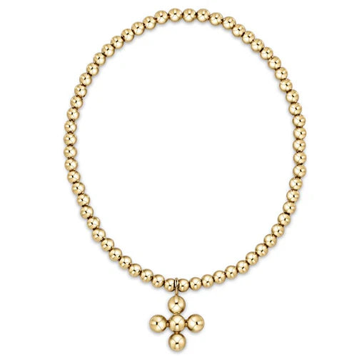 Enewton Classic Gold 3mm Bead Bracelet - Classic Beaded Signature Cross Gold Charm - 4mm Bead Gold