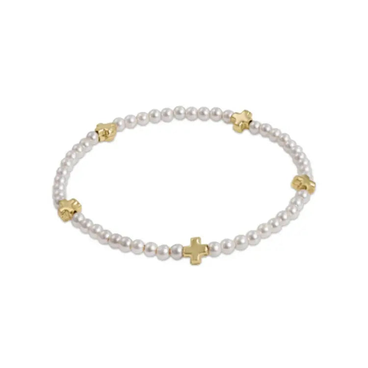 Enewton Cross Small Pearl Pattern 3mm Bead Bracelet - Gold