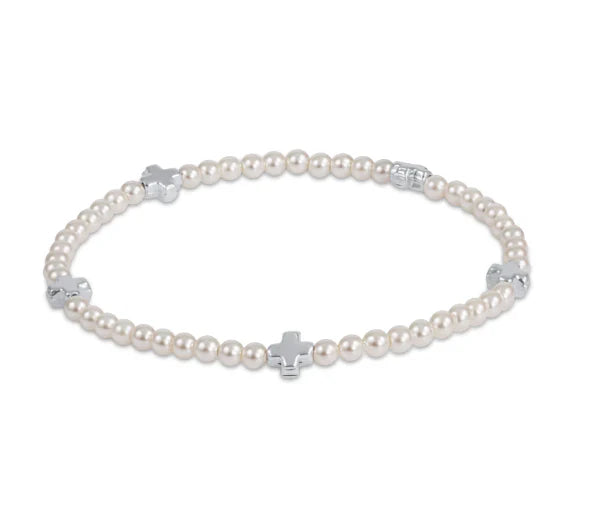 Enewton Cross Small Pearl Pattern 3mm Bead Bracelet - Sterling