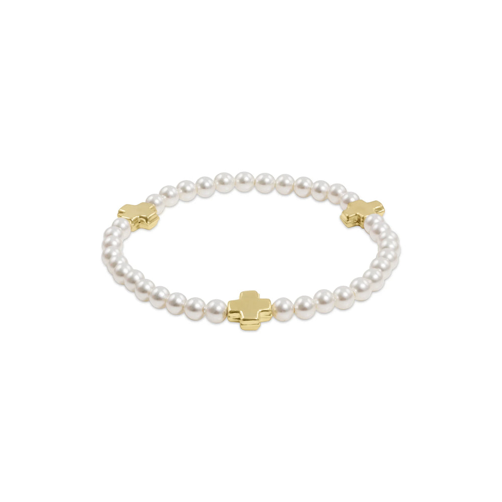 Enewton Signature Cross Pearl Pattern 4mm Bead Bracelet - Gold