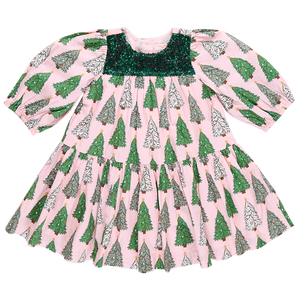 Girls Fiona Dress Pink Trees