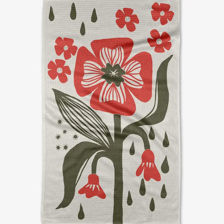 Flower Stamp Kitchen Tea Towel