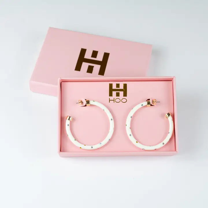 Hoops - White with Rainbow Rhinestones