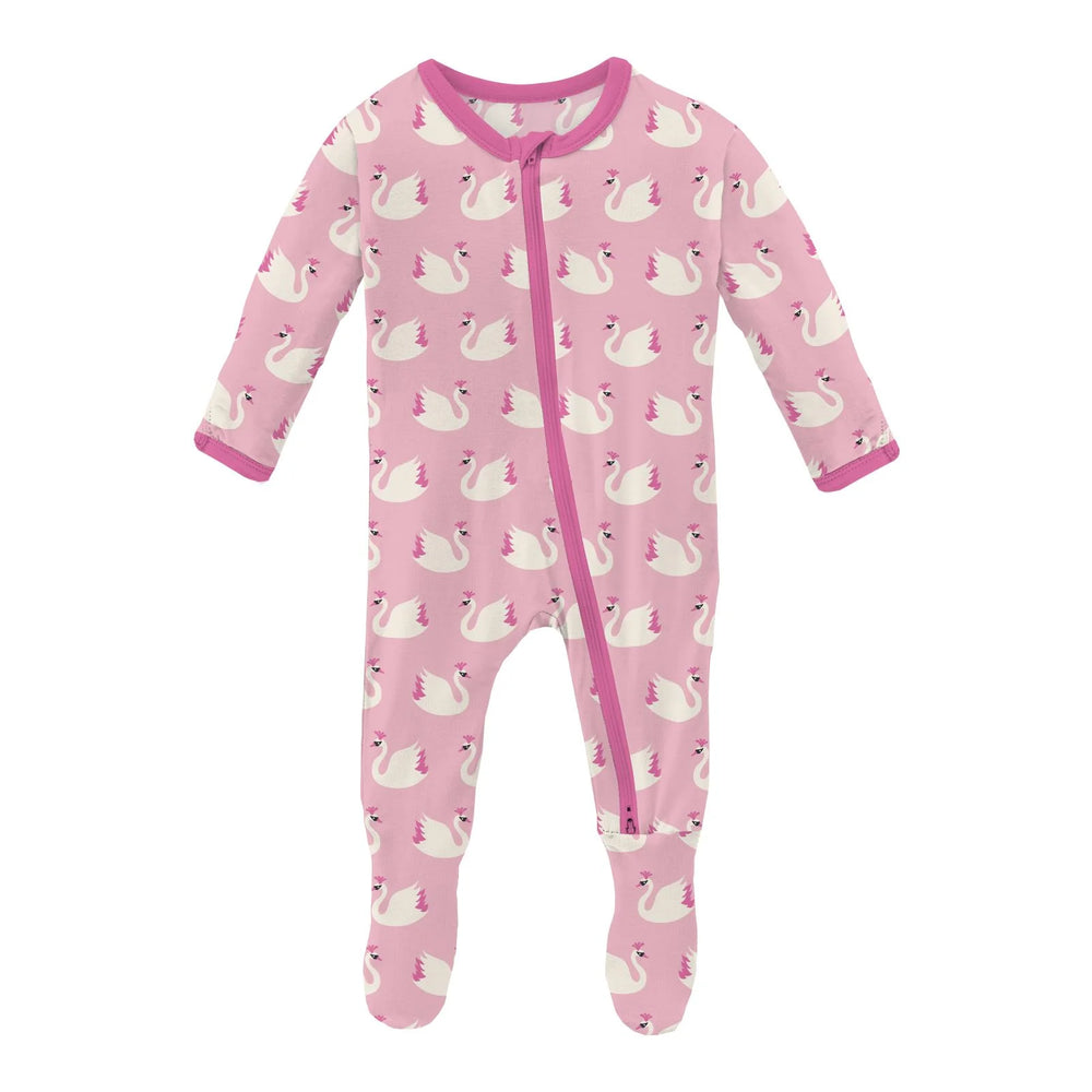 Kickee Pants Print Footie with 2 Way Zipper in Cake Pop Swan Princess - Eden Lifestyle