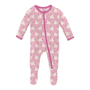 Kickee Pants Print Footie with 2 Way Zipper in Cake Pop Swan Princess - Eden Lifestyle