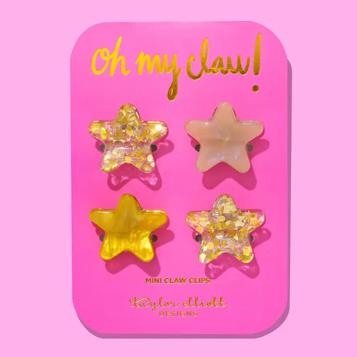 Mini Claw Hair Clips - Stars - Gold Confetti - Set of 4