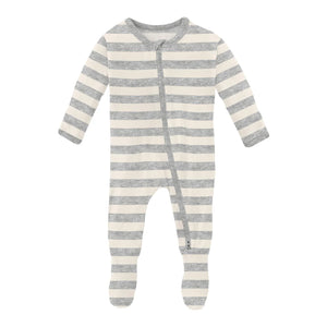 Kickee Pants Print Footie with 2 Way Zipper in Heathered Mist Sweet Stripe - Eden Lifestyle