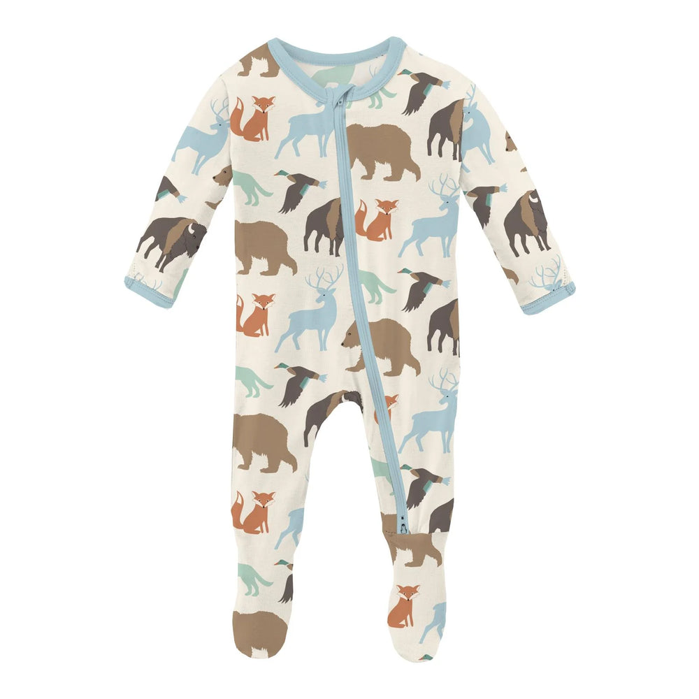 Kickee Pants Print Footie with 2 Way Zipper in National Wildlife Federation - Eden Lifestyle