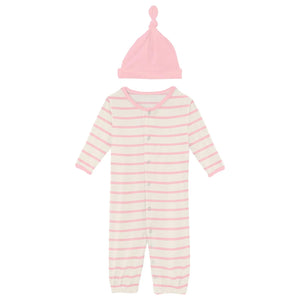 Kickee Pants Print Layette Gown Converter & Single Knot Hat Set in Lotus Sweet Stripe - Eden Lifestyle