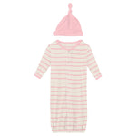 Kickee Pants Print Layette Gown Converter & Single Knot Hat Set in Lotus Sweet Stripe - Eden Lifestyle