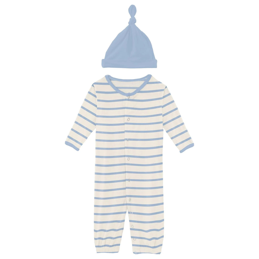 Kickee Pants Print Layette Gown Converter & Single Knot Hat Set in Pond Sweet Stripe - Eden Lifestyle