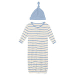 Kickee Pants Print Layette Gown Converter & Single Knot Hat Set in Pond Sweet Stripe - Eden Lifestyle