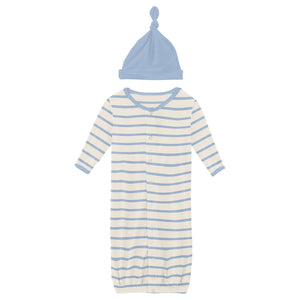 Kickee Pants Print Layette Gown Converter & Single Knot Hat Set in Pond Sweet Stripe - Eden Lifestyle