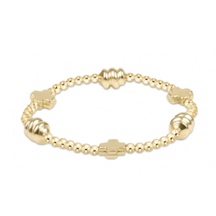 Signature Cross Admire Gold Pattern 3mm Bead Bracelet - Gold