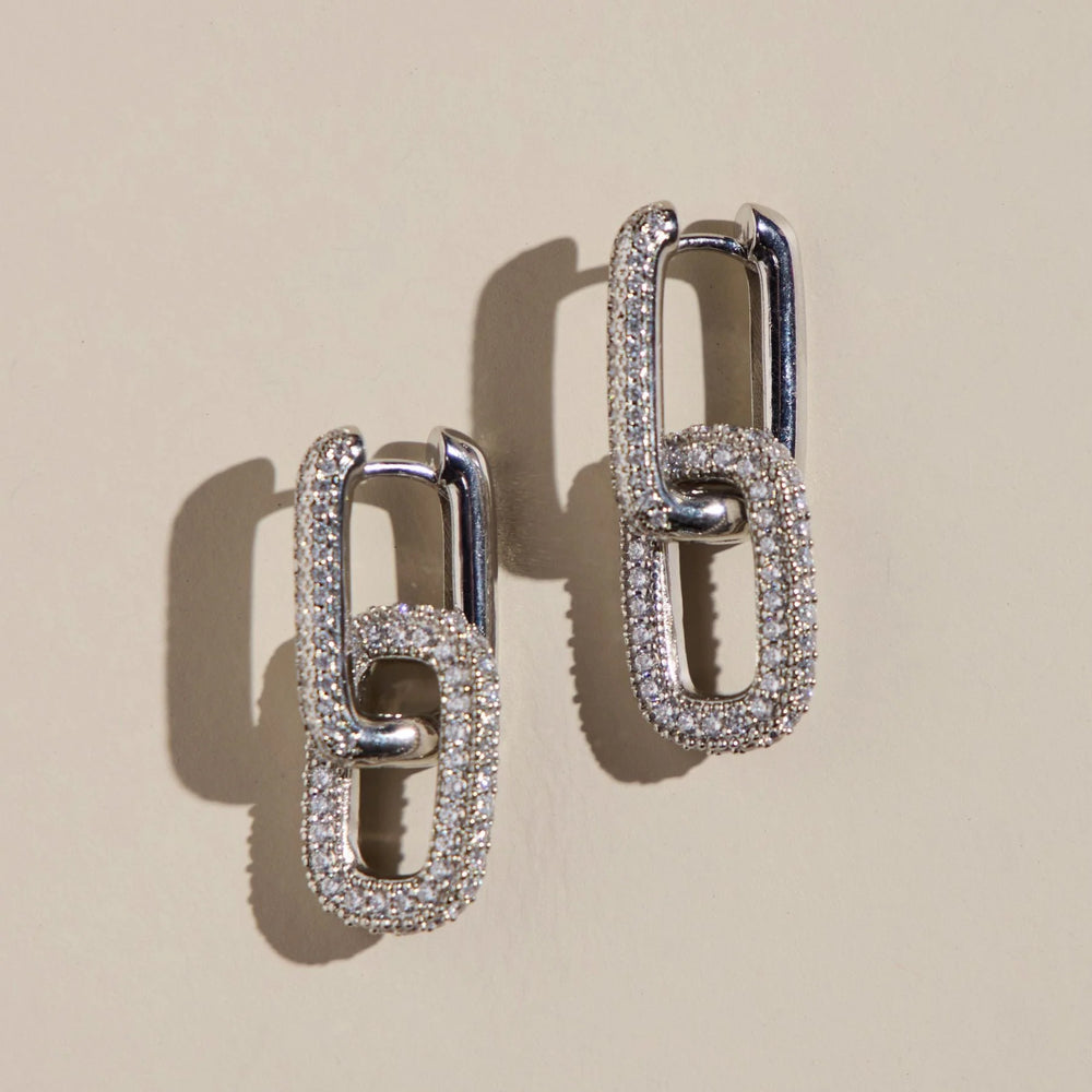 Silver Pavé Double Link Hoops