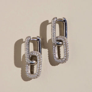 Silver Pavé Double Link Hoops