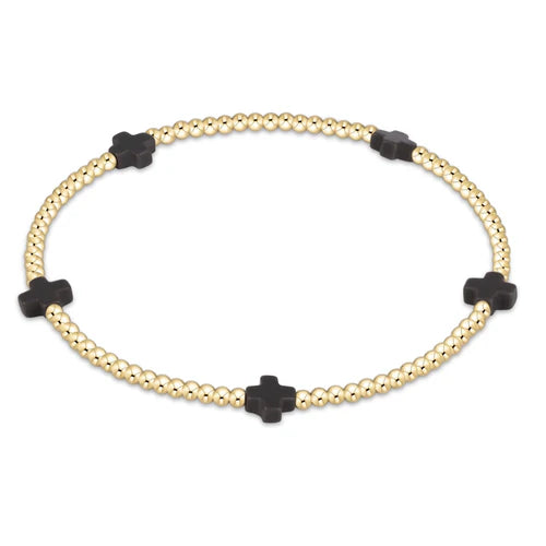 Signature Cross Small Gold Pattern 2mm Bead Bracelet