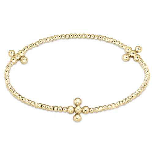 Enewton Signature Cross Gold Pattern 2mm Bead Bracelet - Classic Beaded Signature Cross Gold - 3mm bead gold