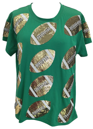 Queen of Sparkles Green & Gold Rhinestone lace Football Tee