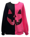 Black & Neon Pink Split Pumpkin Face Sweatshirt