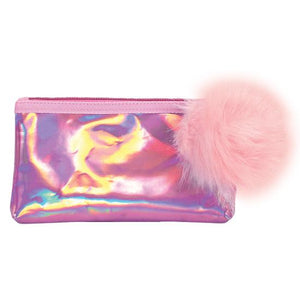 Iscream, Gifts - Kids Misc,  Pink Holographic Pencil Case with Pom Pom