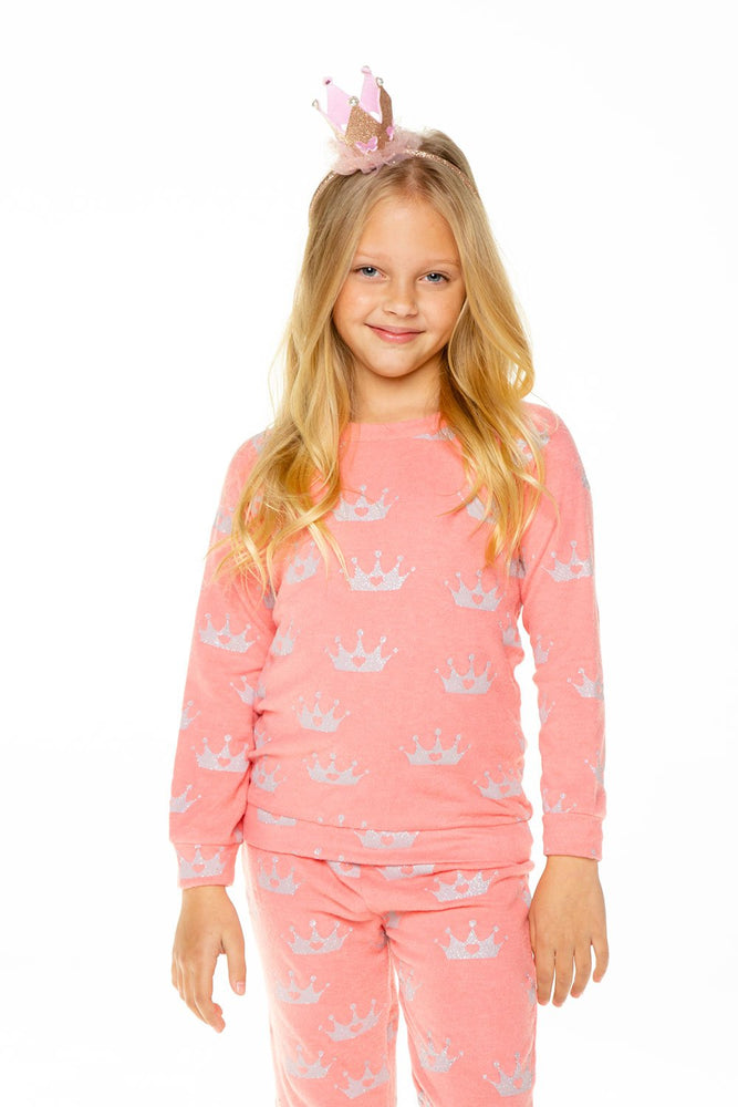 Chaser, Girl - Shirts & Tops,  Chaser Girls Glitter Crowns Pullover