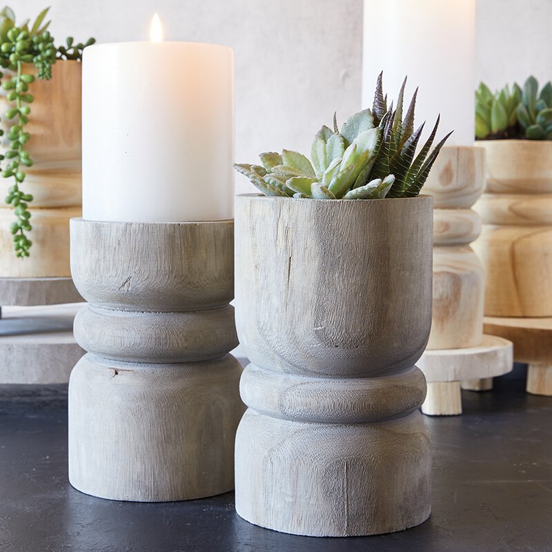 Grey Paulownia Wood Large Succulent Pillar - Eden Lifestyle