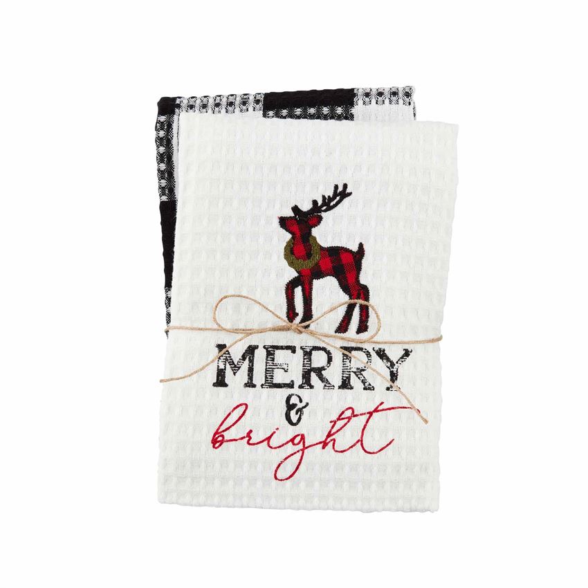 Mud Pie Merry Dish Towel Set, Buffalo Plaid