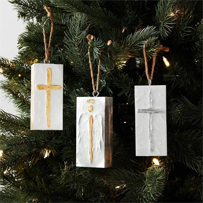 Mud Pie Cross & Angel Block Ornaments - Eden Lifestyle