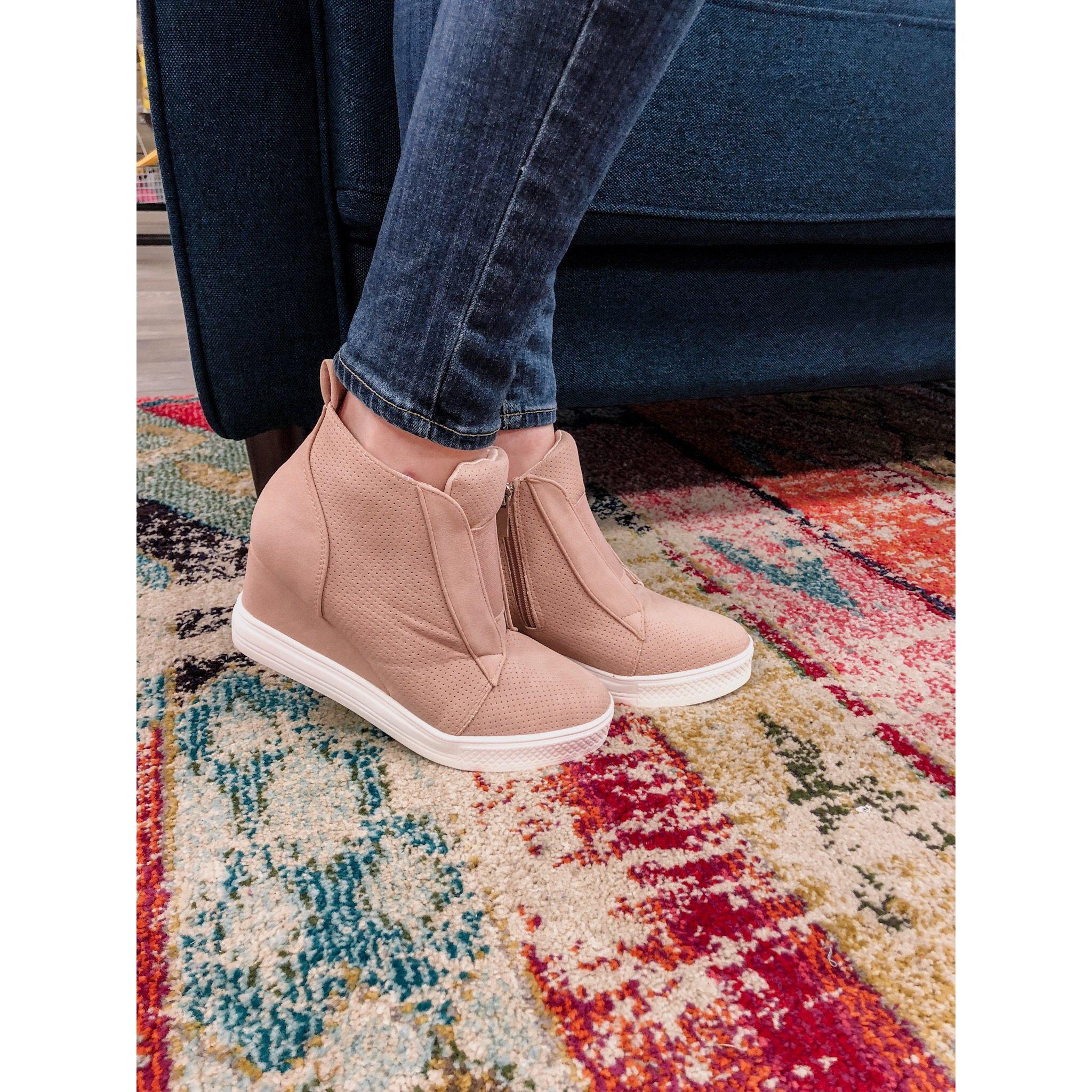 Blush best sale wedge sneakers